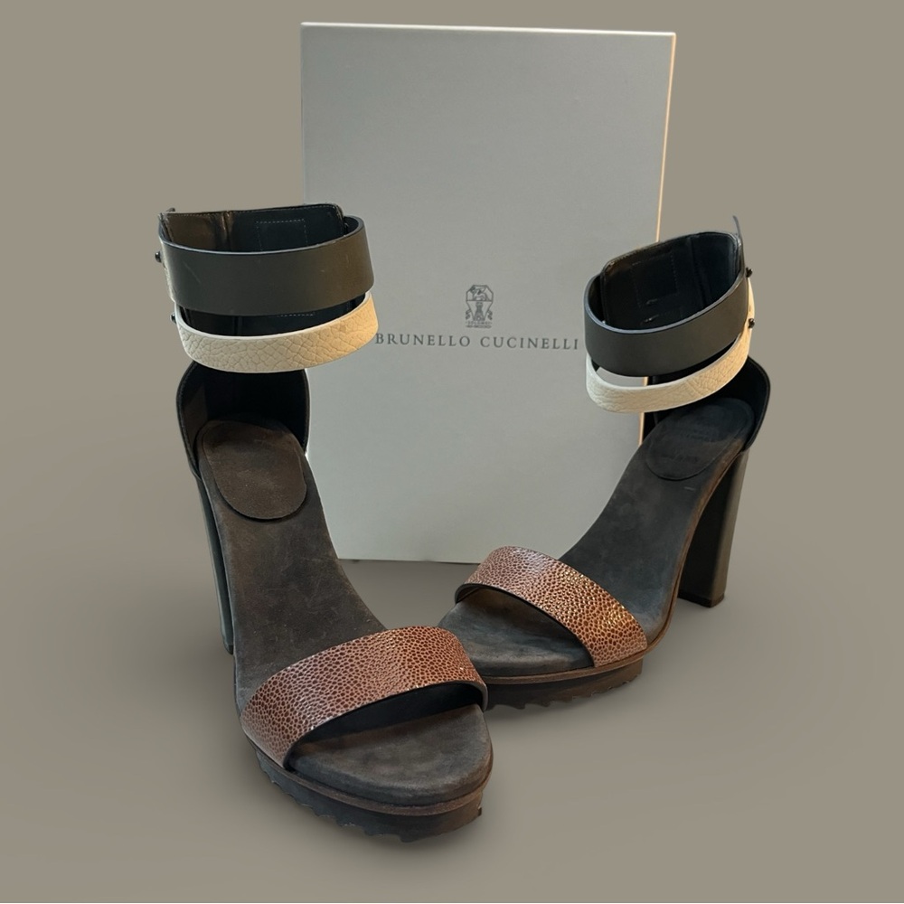 Brunello Cucinelli Colorblock Ankle Strap Heels 7 / 37IT